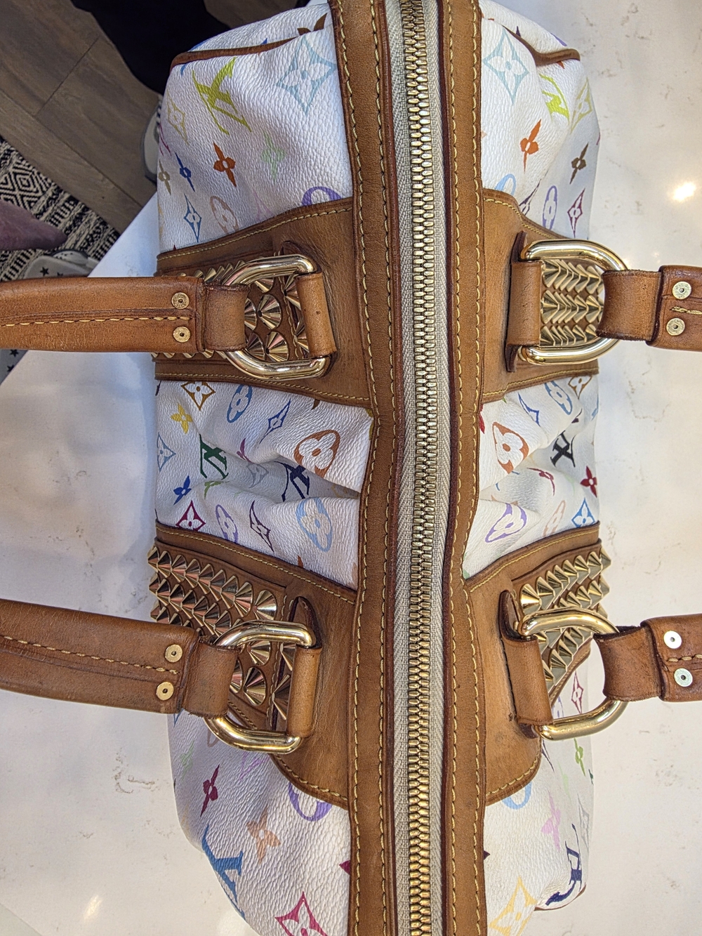 Louis Vuitton Multicolor White Canvas Studded Satchel - Picture 5 of 15